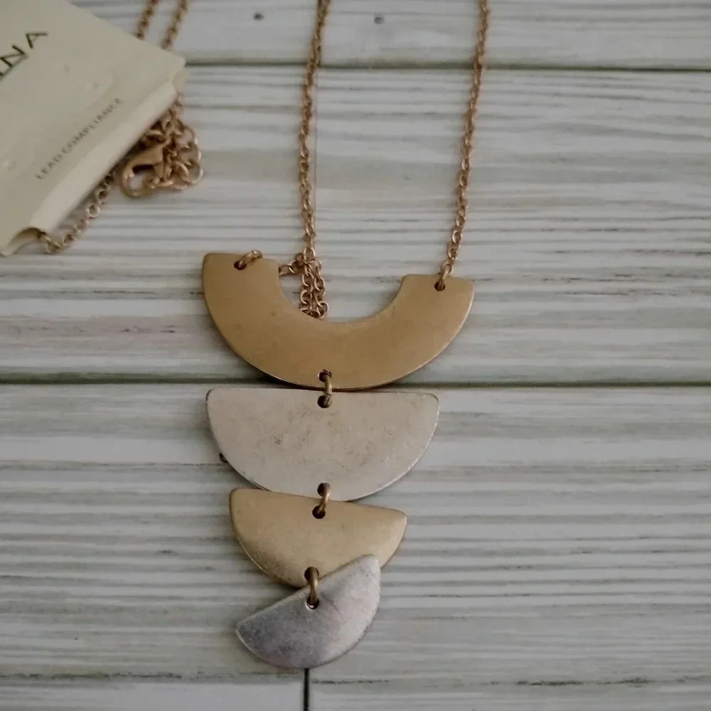 Pomina Boho Gold tone Necklace Half Circle Pendant Accents